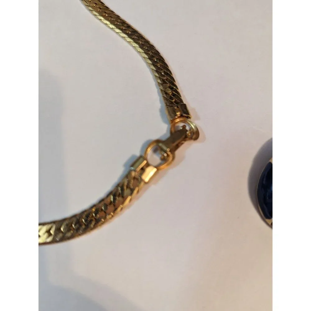 Necklace & Earring set Gold Tone‎ blue purple green herringbone style enameled